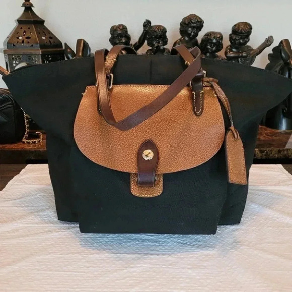 Vintage Dooney & Bourke Leather and Canvas Large Tote. - Picture 1 of 16